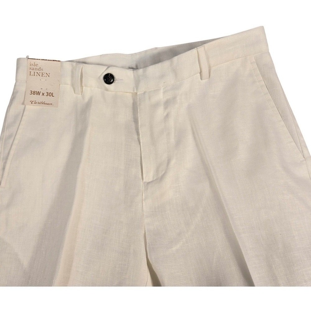 Caribbean Isle Sands Linen White Dress Pants Mens 38x30 Flat Front S5PC721